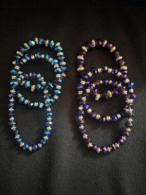 Blue and Purple Crystal Bead Stretch Bracelet Set - Women Jewelry